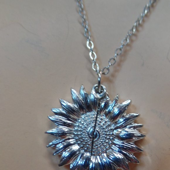 "You Are My Sunshine" Sunflower Necklace Double Sided Quote Silvertone - Picture 6 of 8